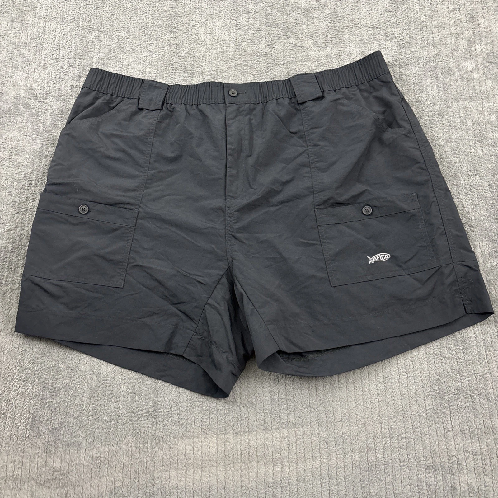 Aftco Shorts Mens 46 The Original Fishing Shorts Black Nylon Preppy Casual