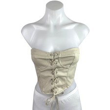 Zara Beige Sleeveless Strapless Lace Up Corset Bustier Smocked Crop Top Size XS