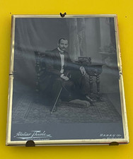 Antik Foto mit Glas Ständer Rahmenlos Aufsteller 14x10,5cm 1900 Hanau Dekoration