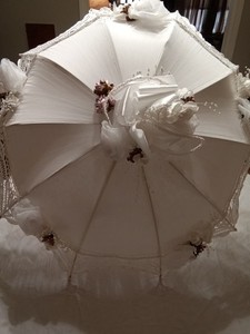 Elegant Handmade 30" Vintage Lace Linen Parasol Bridal Shower Decoration
