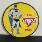 VINTAGE CONOCO BATMAN GASOLINE OIL PORCELAIN SIGN