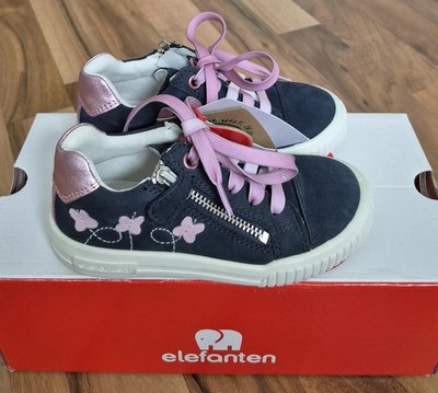 elefanten Mädchen Sneaker Low Top Blau/Rosa/Weiß Schnürung Reißverschluss EU 23