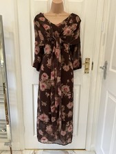 *BNWT* BEAUTIFUL CHOCOLATE & PINK ROSE WEDDING/CRUISE/OCCASION MAXI DRESS siz 20