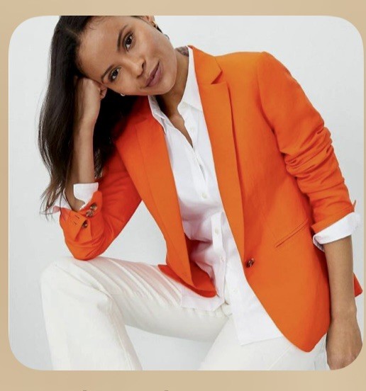 Ashley Stewart Orange Long Blazer Jacket Button Front Stretch Long Sleeve 16