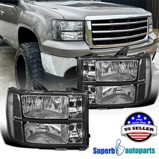 Fits 2007-2013 Gmc Sierra Pickup Black Headlights Head Lamps Replacement 07-13 Fits 2007-2013 Gmc Sierra Pickup Black Headlights Head Lamps Replacement 07-13