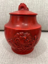 Vintage 40's-50's Red Royal Haeger Pottery Cookie Jar Canister Rare Piece!