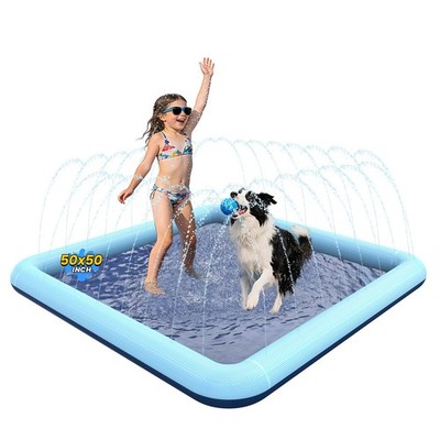 VISTOP Non-Slip Splash Pad for Kids and Dog, 50 inch, Square Blue&blue