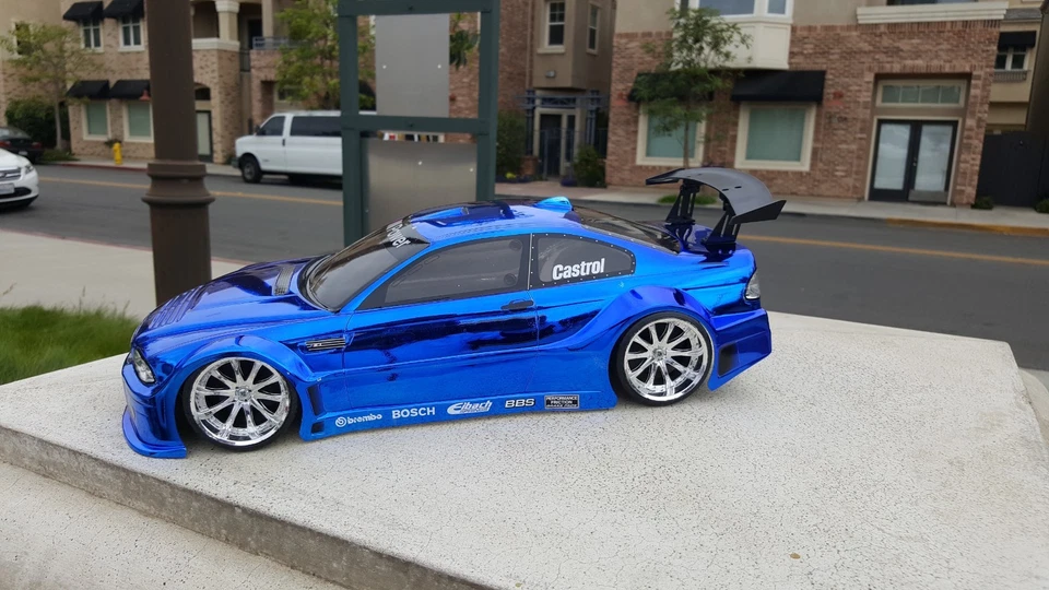 200mm 1/10 CHROME BLUE BMW M3 GTR 4Tec2 drift HPI DC10 YD2 MST TT02 Body Only - Image 2 of 4