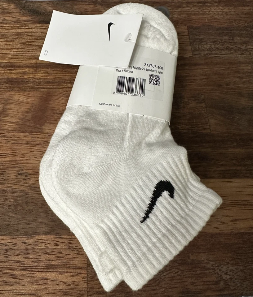 NIKE 3 Pairs Pack Women WHITE ANKLE Quarter socks DRI FIT Cushion Cotton Men NIP - Image 2 of 4