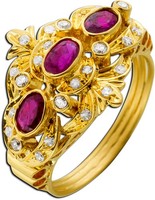 Rubin Ring Gold 750 18K Roten Edelsteine Diamanten Antikschmuck