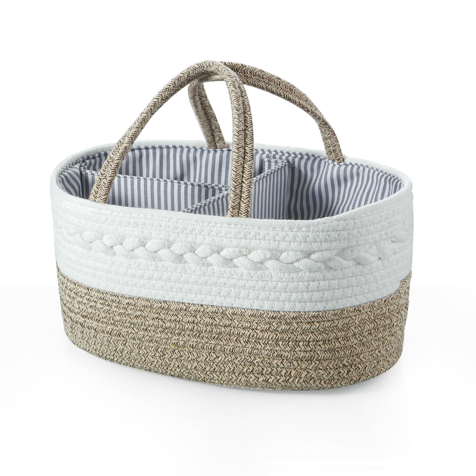 Baby Diaper Caddy Organizer, Portable Nursery Storage Basket Cotton Rope Diap...