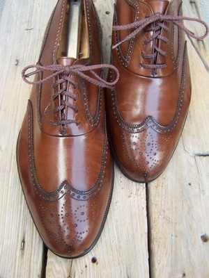 A. TESTONI Mens Dress Shoes Brown Leather Italian Wingtip Oxfords Sz Size 10.5D