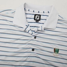 FootJoy Polo Shirt Mens Large White Blue Stripe Pine Valley Golf Embroidered