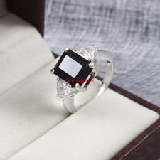Natural Black Onyx Gemstone With 18k White Gold Plated Silver Women Ring 10