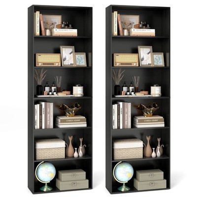 2PCS 70'' Tall 6-Tier Bookcase w/6 Open Shelves Anti-Toppling Kits Living Room