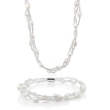 Twisted White Cultured Freshwater Pearl 18 Inch Necklace For Women and 7 Inch