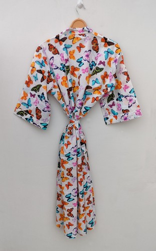 Butterfly Indian Printed Cotton Kimono Nightwear Robes Women Dress Gown Maxi - Picture 3 of 5