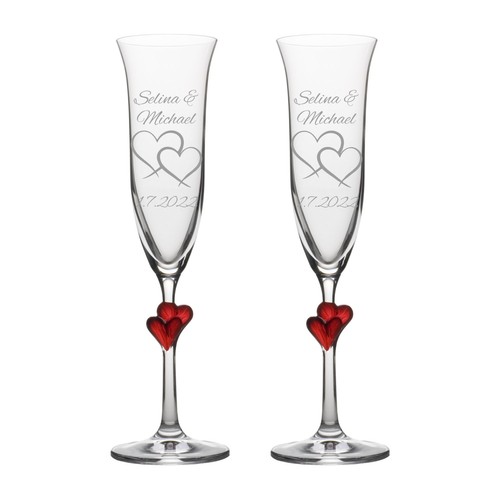 2 Sektgläser mit Gravur "Zwei Herzen" Name graviert Hochzeitsgeschenk L'Amour