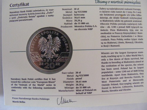 20 Zloty Polen Jahr 2013 "ZUBR" PP Silber Ag925 35000 Stk. - Bild 4 von 6