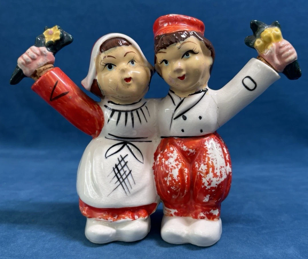 Vintage Dutch Boy & Girl Vinegar & Oil Set - Kitschy