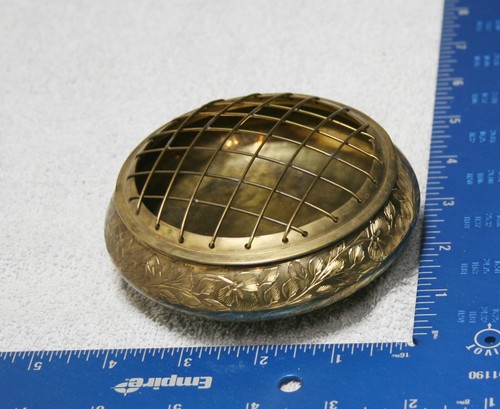 Vintage brass Charcoal Incense Burner Etched Floral Leaves and Flowers Pattern