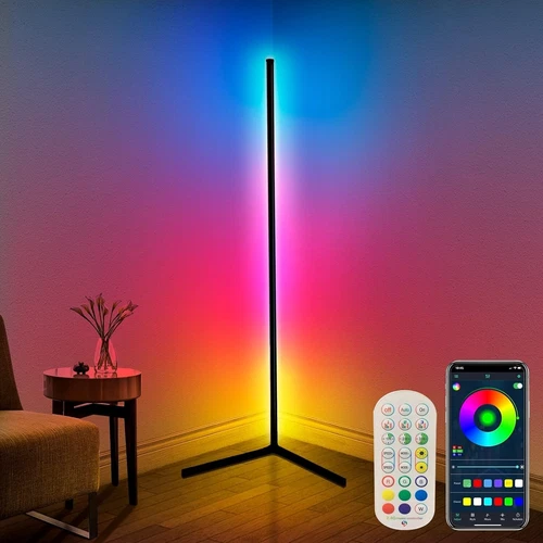 56" RGB LED Corner Floor Lamp RGBIC Ambient Light App Control DIY Color Changing