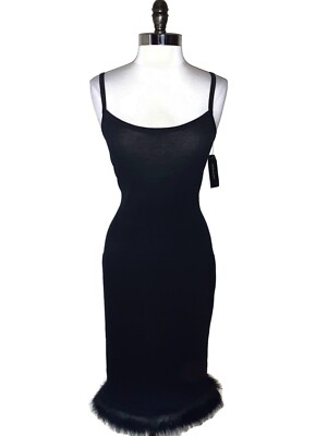 NEW DANIELLE BERNSTEIN Size L Bodycon Dress Black Faux Fur Hem Sleeveless