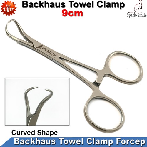 Surgical Backhaus Towel Clamp Forceps Curved Locking Pliers 9CM Set Of 2 Pieces - Picture 3 of 5