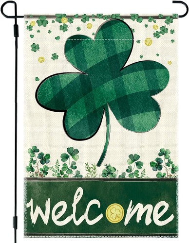 St Patrick's Day Welcome Garden Yard Seasonal Flag 12x18 Shamrocks Leaf Clover