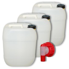 3er Pack Plastikkanister 20 Liter natur mit Kunststoffhahn Kanisterzubeh&ouml;r DIN61