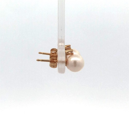 Estate 14K Yellow Gold Pearl White Topaz Accent Round Stud Earrings - Picture 9 of 12