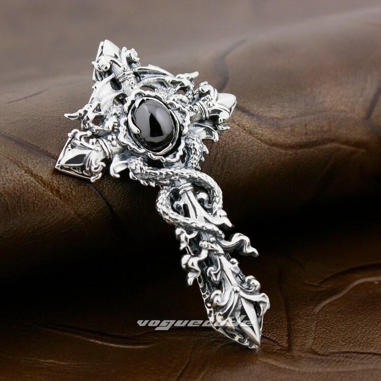 ☆ENGBROX☆ silver925 rossie ribbon cubic necklace EBNL24004 925 Sterling Silver Dragon Cross Black CZ Pendant Rock