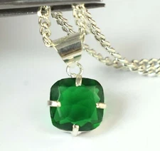 Cushion Natural Green Emerald 11.25 Ct Gemstone Certified Pendant SEE VDO