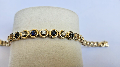 Brazalete de diamantes y zafiros de 14 quilates 17,8 gramos - Imagen 2 de 12