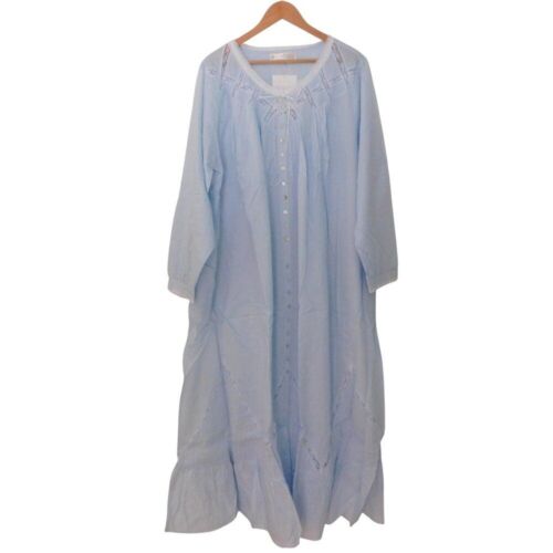 NEW Eileen West Moonlight Sonata Long Cotton Lawn Nightgown Blue Size 2X