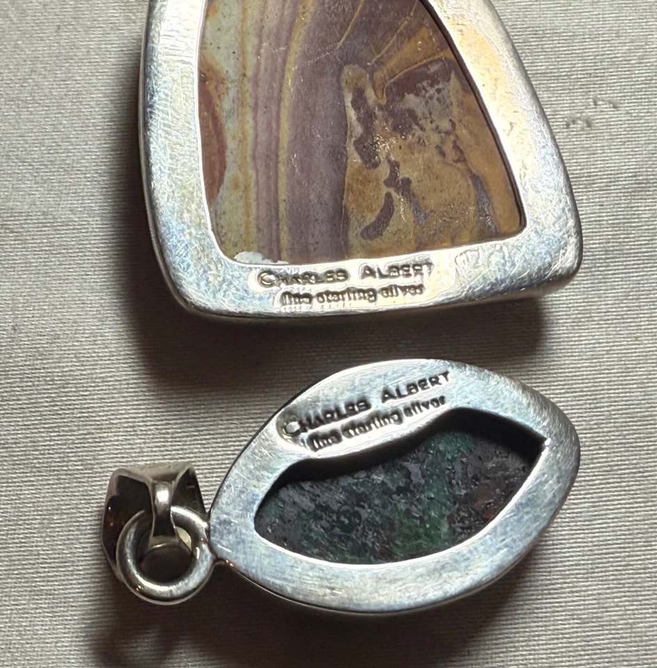 Lote de 9 peças de anel pingente de colar de pedra preciosa de prata esterlina feito à mão Charles Albert - Imagem 3 de 4