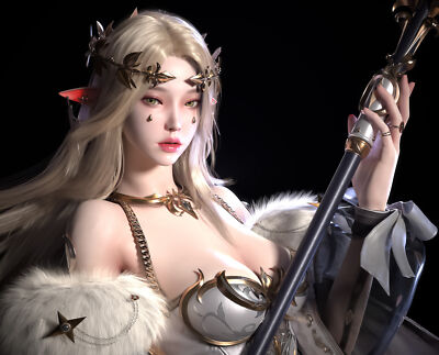 Anime jaesoub lee cgi women elves blonde crown glamour Playmat Gaming Mat Desk