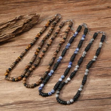Fashion Natural Stone Wood Beaded Lava Stone Choker Necklace Jewelry For Men