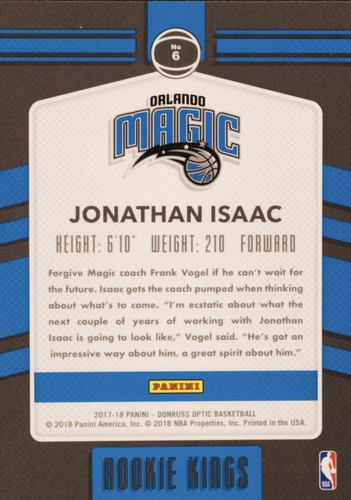 2017-18 Panini Donruss Optic Basketball Rookie Kings #6: Jonathan Isaac Donruss - Picture 2 of 4