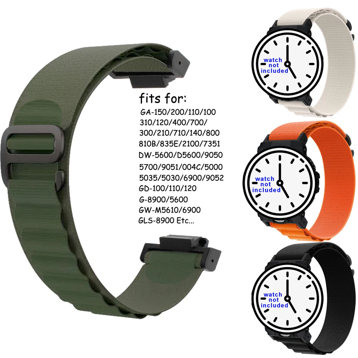Cinturino Orologio In Tela Nylon Per Casio G-Shock – Stile Militare – Larghezze Da 16 A 22 Mm