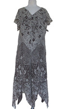 Vtg Adriana Papell Chiffon Dress Sz 20W 100% Silk Brown Gray Handkerchief Hem
