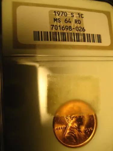 1970-S MS-64 BU NGC Lincoln Head Cent #1 Tape Residue On Plastic