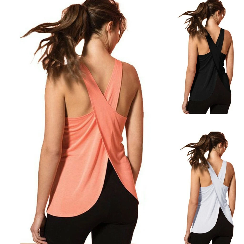  Women Open Back Workout Tops Tie Back Tank Tops Yoga