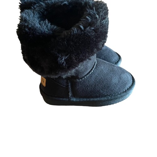 Apres Lamo Boots Toddler 7C Faux Suede Fur Cuff Bootie Black Fuzzy - Picture 14 of 16