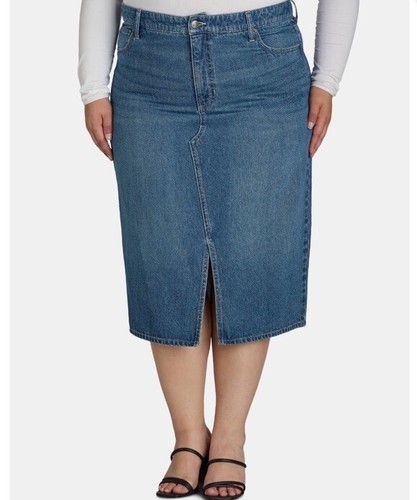 22W Terra & Sky Denim Jean Midi Skirt Classic Fit 5 Pockets Front Slit Women's - Picture 3 of 7
