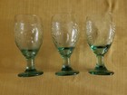 Libbey Orchard Fruit Spanish Green Glasses Footed Goblets Lot 3  Embossed 7" — photo 1