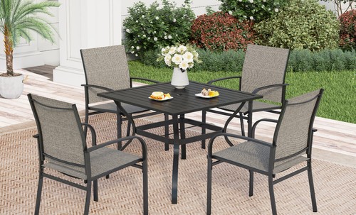 5 Piece Outdoor Dining Set Patio Table & Chairs Set 4 Textilene Chairs - Picture 4 of 8