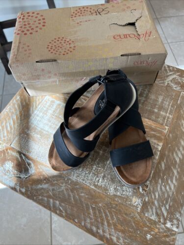 Eurosoft by Sofft Sandals Womens 6.5 Landry II Ankle Straps Black Faux Leather - Picture 2 of 8
