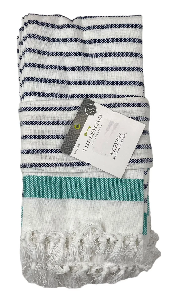 NWT Threshold Cloth Napkins 100% Cotton Blue and White Striped 20"x20” Set of 4 - Image 2 of 4