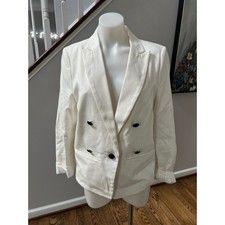 Central Park West White Cotton Blazer Jacket Size Medium